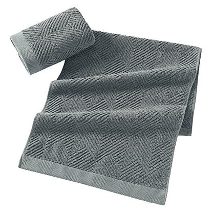 sense gnosis Grey Striped Hand Towel 13 X 29 Inch, 2 PC | Herringbone Pattern Premium 100% Cotton Ultra Soft Highly Absorbent Hand Towel Set for Bathroom - color: Grey