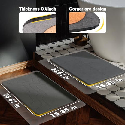 2 Pack Stone Bath Mat-Diatomaceous Earth Bath Mat Fast-Drying Stone Drying Mat Super Absorbent Diatomite Mats for Bathroom, Dish Drying, Bathtub (Grey Wave+Heart Rhythm) - color: Grey Wave+heart Rhythm-24*16