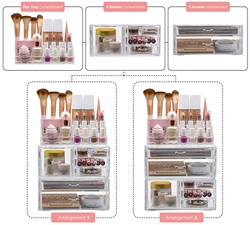 Sorbus Large Clear Makeup Organizer - Detachable 3-Piece Jewelry & Make Up Organizers and Storage Set - Spacious Cosmetic Display Tower - Makeup Organizer for Vanity, Bathroom, Dresser & Countertop - style: Modular Case