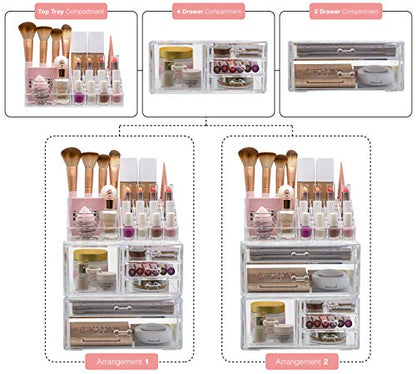Sorbus Large Clear Makeup Organizer - Detachable 3-Piece Jewelry & Make Up Organizers and Storage Set - Spacious Cosmetic Display Tower - Makeup Organizer for Vanity, Bathroom, Dresser & Countertop - style: Modular Case