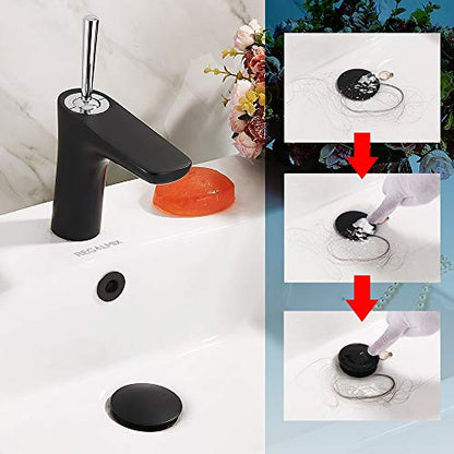 REGALMIX Vessel Sink Drain, Bathroom Faucet Vessel Sink Pop Up Drain Stopper, Built-in Anti-Clogging Strainer, with Overflow Matt Black, Fits Standard American Drain Hole(1-1/2" to 1-3/4") RWF083P - color: Black, size: With Overflow