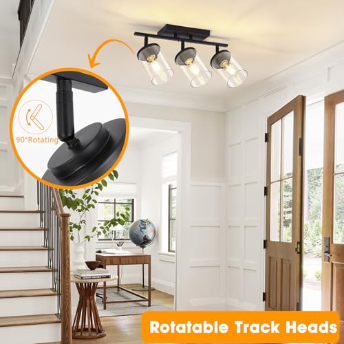 FadimiKoo 3-Lights Semi Flush Mount Ceiling Light, Adjustable Kitchen Light Fixtures Ceiling Mount with Clear Glass Shades, Rotatable Black Track Lighting Fixtures for Hallway, Foyer, Bedroom - color: Black, size: 3-Lights