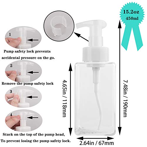 2 Pack Foaming Soap Dispenser, 15 Oz Refillable Plastic Pump, Clear | 450ml Empty Foam Soap Bottles for Hand Soap, Ideal for Bathroom Vanities, Kitchen Sink, Hospital, Clinic and More