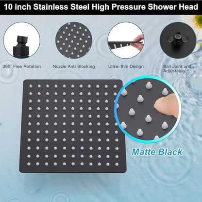 Midanya Shower Faucet Set with Handheld Sprayer,10 Inch,Matte Black | Rough-in Shower Valve and Trim Kit Included,Square Rain Head,Wall Mount Shower System,All Metal,Bathroom - color: Black, size: 10 Inch