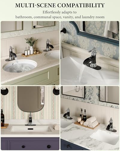 Bathroom Sink Faucet Waterfall Single Handle Matte Black and Brushed Nickel | Lavatory Vanity Basin Mixer Tap One Hole Lever Deck Mount Commercial Supply Line by Homevacious - color: Black & Nickel