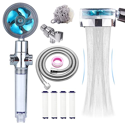 CWPW High Pressure filtered Shower Head Hydro Jet Handheld Turbo Fan Shower | ON/OFF Switch,Reduces Dry Itchy Skin,79" Hose,Bracket,4 PP Filters,Bath Loofah,360° Rotatable,Built-in Power Wash