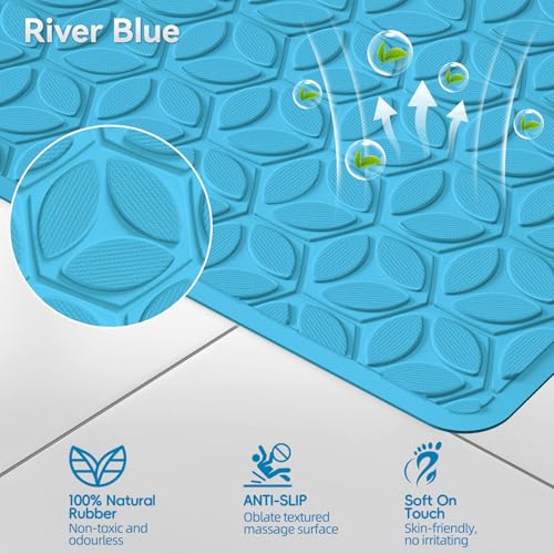 Non-Slip Rubber Bathtub Mat with Suction Cups, 16 × 28 Inch (R Blue) | 100% Rubber, Leaf Texture. Vacuum Suction Cups. Soft on Touch. BPA/PVC-Free. Machine Wash. Safe For Bath, Shower, Pet Dogs. - color: River Blue, size: 28" x 16" (Rectangular)