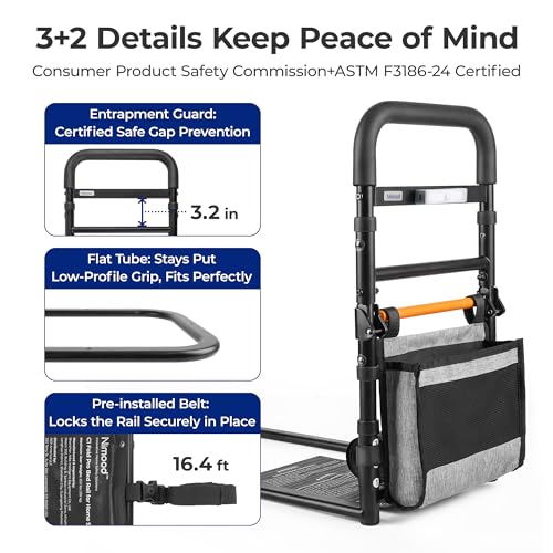 C1 Fold Pro Bed Rails for Elderly Adults Safety - Bed Cane Assist Rail for Seniors with Activated Light Adjustable Height - size: C1F Pro (Foldable NEW)