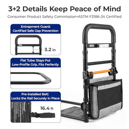 C1 Fold Pro Bed Rails for Elderly Adults Safety - Bed Cane Assist Rail for Seniors with Activated Light Adjustable Height - size: C1F Pro (Foldable NEW)
