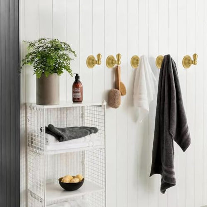 4 Pack 2-3/4inch Brushed Gold Robe Hooks | Solid Zinc Alloy | Wall Mounted | Coat Hooks | Hooks Wall Mounted Robe Hooks | For organization in bathrooms entrances. - color: Brushed Gold