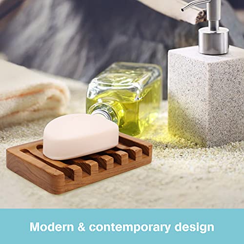 HTB 2 Pack Self Draining Soap Dishes,Teak Wood Soap Holder for Shower | Soap Saver Keep Soap Dry,Extend Soap Life,Non-slip Soap Tray for Shower,Bathroom,Sink,Kitchen,Countertop,Waterfall Drainer - color: 2pcs