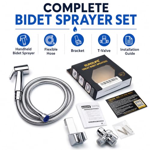 Handheld Bidet Sprayer for Toilet, Lockable Push Button, High Pressure Bathroom Sprayer, Cloth Diaper & Personal Hygiene Sprayer, Tank Mount No-Drill Install, Stainless Hose Set, Chrome Color - color: Chrome