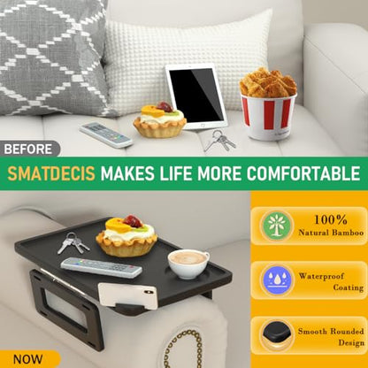 Smatdecis Couch Arm Tray Table Sofa Arm Clip Table, Armrest Tray Table Suitable for Home Drinks/Fast Food/Fruit Etc, Large Size Multi-Function Black - color: Black, size: 13" x 9.4"(Classic)