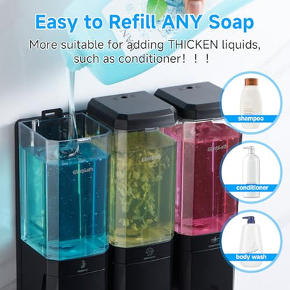 Shampoo and Conditioner Dispenser,GlintGath Shower Dispenser 3 Chamber No Drill Shampoo Dispenser for Shower Wall Mounted Shower Soap Dispenser for Bathroom Hotel,Large Capacity 3 * 500ML, Black - color: Black 3 Chamber