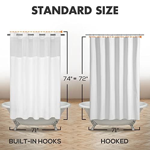 River Dream No Hook Shower Curtain with Snap-in Liner Set, White, 71x74 | Snap on Waterproof PEVA Liner, See Through Top Window, Slub Textured, Hotel Style Shower Curtain Set, Standard Size - color: White, size: 71"W x 74"L (Pack of 1)