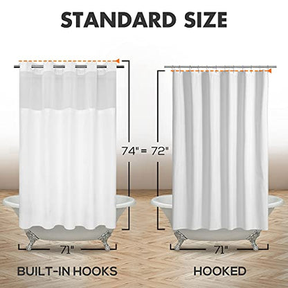 River Dream No Hook Shower Curtain with Snap-in Liner Set, White, 71x74 | Snap on Waterproof PEVA Liner, See Through Top Window, Slub Textured, Hotel Style Shower Curtain Set, Standard Size - color: White, size: 71"W x 74"L (Pack of 1)