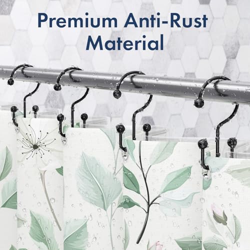 Bathway Shower Curtain Hooks Matte Black Shower Curtain Rings, 24 Pcs Double Hook Shower Curtain Hooks Rings Shower Curtain Hangers Rust Proof, Metal Shower Hooks for Bathroom Shower Curtain Rod - color: Matte Black-24pack, style: Minimalist