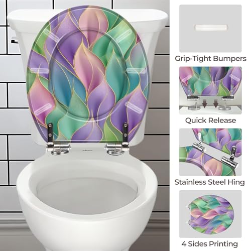Round Resin Toilet Seat, Quietly Close Quick Release Hinges Cover | Toilet Lid Cover Easy to Clean and Install, Opulent Mosaic Pearlescent Glow Gold Accents Heavy Duty Toilet Seat - color: pattern6, size: O-shape