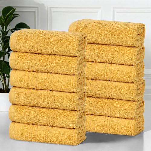 Superior Playa Zero Twist Cotton Medium Weight Small Towels, for Kitchen, Bathroom, Shower, Spa, Plush, Quick Dry, Ultra-Soft Essentials, Waffle Textured, Face Towels Washcloths, Set of 12, Gold - color: Gold, size: Washcloth - 12PC