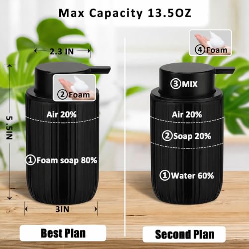 Soap Foaming Dispenser Ceramic with Easy-to-Press Pump Hand Foam Dispenser for Shampoo Bathroom Countertop 13.5 oz - color: Foam-stripes Shinyblack