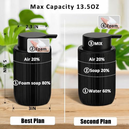 Soap Foaming Dispenser Ceramic with Easy-to-Press Pump Hand Foam Dispenser for Shampoo Bathroom Countertop 13.5 oz - color: Foam-stripes Shinyblack