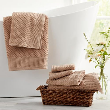 Belle Collection 100% Cotton Waffle Textured 6 Piece Towel Set | Super Soft Quick Dry Bath & Hand Towels, Washcloths | Beige - color: Beige, size: 6 Piece Set