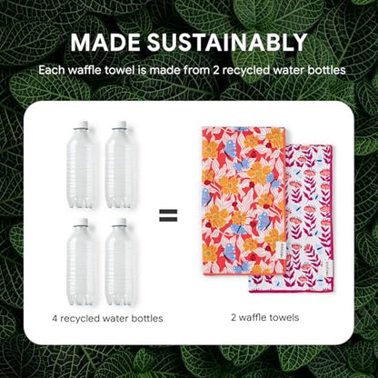 RECYCO Waffle Kitchen Towel Set of 2 - Quick Dry Microfiber Sustainable Dish Towels - Absorbent Reusable Cleaning Tea Towels - Lightweight Hand Towels,16”x 28”, Blossom Brilliance Pink - color: Blossom Brilliance Pink