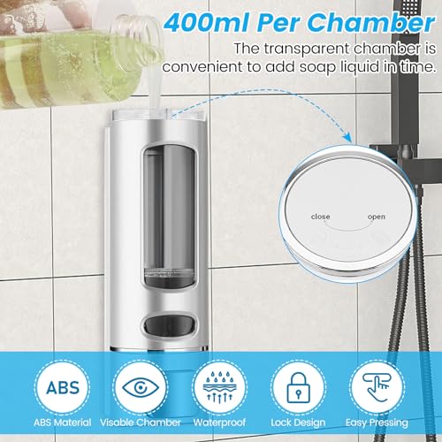 Foam Hand Liquid Soap Dispenser, 400ml Bathroom Shower Dispenser Gel Container Shower Pump Dispenser and Organizer for Bathroom Kitchen Hotel, Refillable Liquid Lotion Soap Dispenser Wall Mounted - color: White