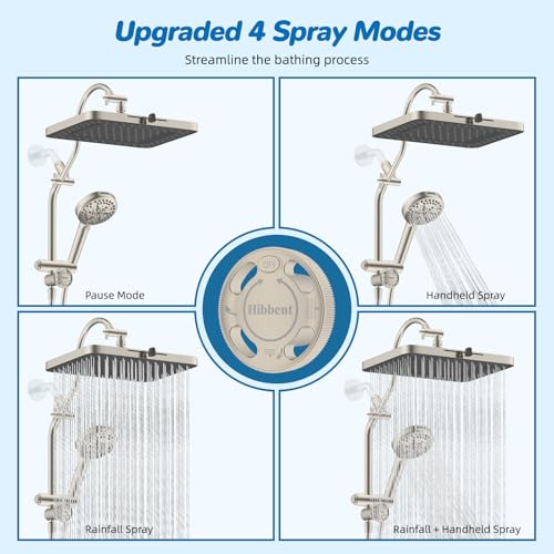 Hibbent cUPC Certified High Pressue 13'' Rainfall Shower Head with 5-Spray | Shower Heads with Handheld 10-Spray Combo, All Metal Easy Reach 4-way Diverter Arm, 71'' Hose & Holder, Brushed Nickel - color: Brushed Nickel, style: Square 13"