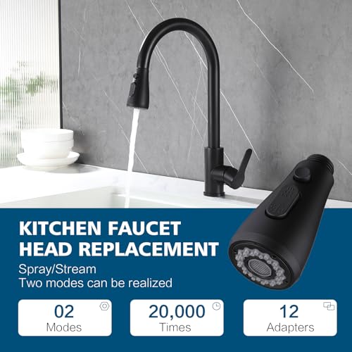 Kitchen Faucet Head Replacement 2 Modes with 12 Adapters, Pull Down Spray Head for Kitchen Faucet, Kitchen Sink Sprayer Replacement Compatible with Moen, American Standard, Kohler Faucets - color: Matte Black-1