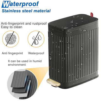 Small Bathroom Trash Can with Air Freshener Soft Close Lid, 6 Liter/ 1.6 Gallon Stainless Steel Garbage Can with Removable Inner Bucket, Step Pedal, Slim Wastebasket for Bedroom, Toilet, Office,Black - color: Black/1.6 Gal