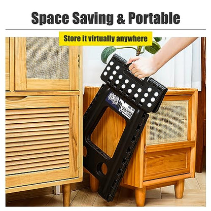 Delxo 17.5 Inch Folding Step Stool,Foldable Stool for Adults with Safety Lock,Portable Collapsible Plastic Step Stool,Non Slip Folding Stools for Kitchen Bathroom Bedroom Up to 400LBS,(Black 1PC) | Step Stool with Safety Lock,Portable Collapsible Step Sto