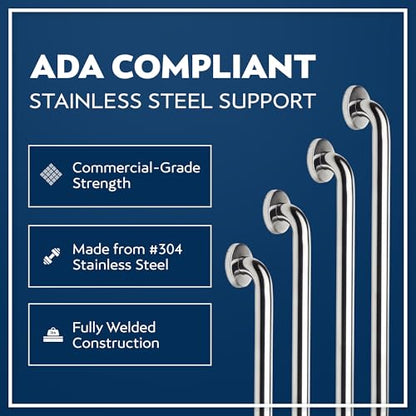 Shower Grab Bars 4 Pack – Complete Bathroom Safety Starter Bundle for Seniors – 16", 18", 24", 32" Lengths, 1.25" Diameter, 500 lb Rated – All-in-One Grab Bar Shower Safety Solution – Polished Chrome - color: Polished