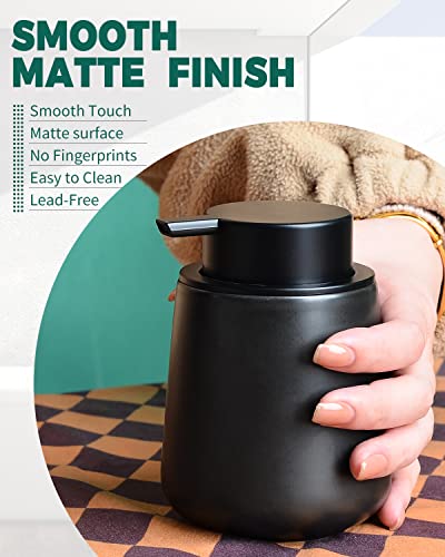 Bosilunlife 12Oz Ceramic Foam Soap Dispenser for Bathroom Kitchen Counter | Premium countertop foam pump creates delicate dense foam, stable desktop placement, Matte Black - color: Matte Black
