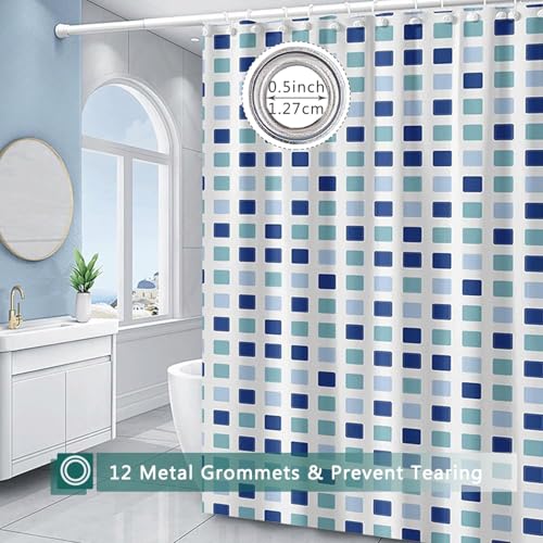 Shower Curtain Liner, 100% Waterproof Peva Shower Curtains with 3 Duty Heavy Bottom Magnets and 12 Rust Proof Grommets, 72x72 Weighted Shower Liner for Shower Stall, Bathtubs - color: Blue Green Square