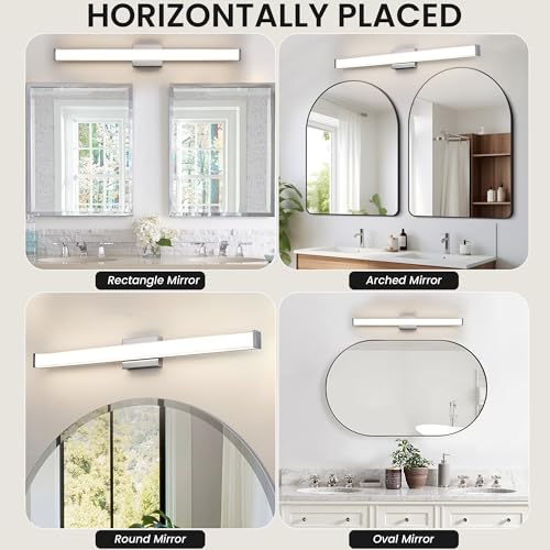Modern LED Bathroom Vanity Light 36 inch 24W Dimmable 3CCT Bathroom Light Fixture Over Mirror Rectangle Bath Vanity Light Bar with Double Layer Acrylic Shade (Chrome) - color: Chrome, size: 36 inch