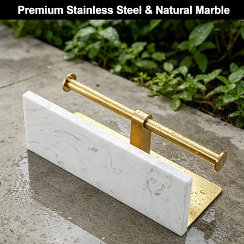 Brushed Gold Toilet Paper Holder Wall Mount, NEWRAIN Rustproof Commercial Double Toilet Tissue Holder with Marble Phone Shelf, Stainless Steel Toilet Roll Holder for Bathroom, Washroom, Hotel, RV - color: Brushed Gold, style: Marble