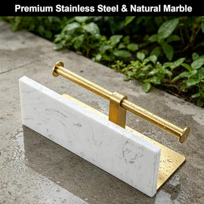 Brushed Gold Toilet Paper Holder Wall Mount, NEWRAIN Rustproof Commercial Double Toilet Tissue Holder with Marble Phone Shelf, Stainless Steel Toilet Roll Holder for Bathroom, Washroom, Hotel, RV - color: Brushed Gold, style: Marble
