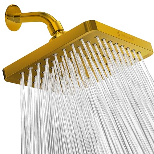 SparkPod Rain Shower Head, 8 Inch Square, Egyptian Gold Finish | High Pressure Shower Heads, 90 Nozzles, Adjustable Showerhead, No Tools Needed, Universal Connection - color: Egyptian Gold, style: 8 Inch Square