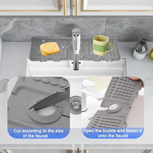 Folding Faucet Draining Mat, Kitchen Sink Splash Guard, Bathroom Sink Faucet Mat, Silicone Faucet Guard Draining Mat for Sink Area, 90° Foldable Faucet Draining Mat, 6° Slope Fast Self-draining - color: Light Gray