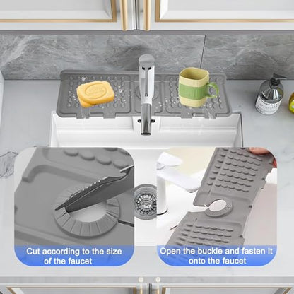 Folding Faucet Draining Mat, Kitchen Sink Splash Guard, Bathroom Sink Faucet Mat, Silicone Faucet Guard Draining Mat for Sink Area, 90° Foldable Faucet Draining Mat, 6° Slope Fast Self-draining - color: Light Gray