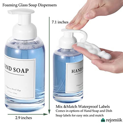 2 Pack Foaming Soap Dispenser, 12.7 Oz Thick Glass Pump, Clear White | Refillable Foam Soap Bottles for Hand Soap and Body Wash, Ideal for Bathroom Countertop, Kitchen Sink and More - color: White