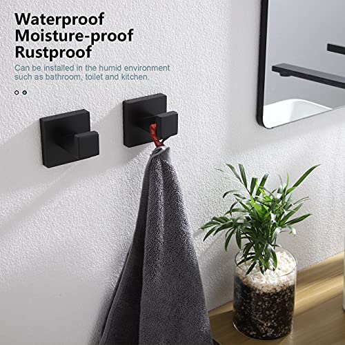 KOKOSIRI Bath Towel Hook Wall Mount Square Robe Hook Coat Hook, Bathroom Kitchen Garage Heavy Duty Wall Mounted, SUS 304 Stainless Steel, Matte Black, B1010BK-P2 - color: Matte Black, size: 2 Pack