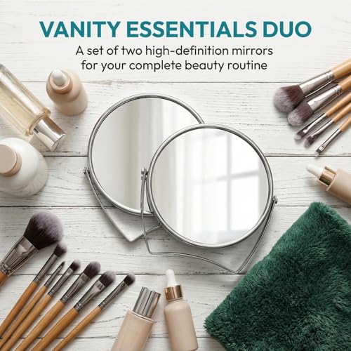 2 Pack Two-Sided Makeup Mirror with Handle, 1X and 3X Magnifying Mirror, 360° Swivel Vanity Table Mirror, Portable Bathroom Shaving Mirror for Desk, Travel, Women, 6" Round