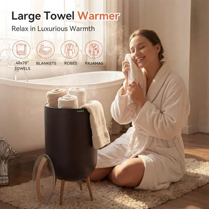 Towel Warmer Black Bath Towel Warmers for Bathroom – Adjustable Timer, Ambient Light, Relaxation Mode, Auto Shut Off & Safety Lock – Fits Two 40"x70" Towels, Bathrobes, Blankets