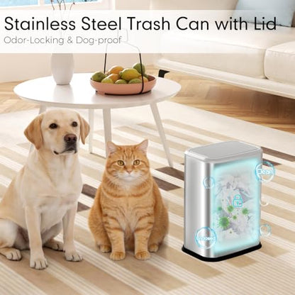 Bathroom Trash Can with Lid 8L/2.1 Gallon Silver Trash Can Small Garbage Can with Swing Top Lid Slim Stainless Steel Garbage Can with 100 Counts Trash Bags for Bathroom Bedroom Kitchen Office Toilet - color: Silver, size: Swing-Lid Trash Can