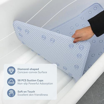 Bathtub Mat Non Slip 36'' X 17'', Soft Foam Bath Mat for Tub, Bathtub Mat with Drain Holes, Suction Cups Shower Mat (Cement Blue, 36''X17'')