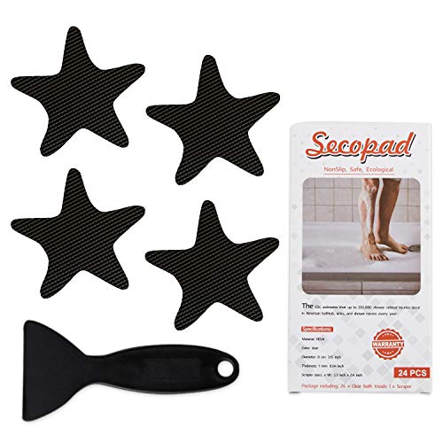 Secopad Anti Slip Shower Stickers, 24 PCS Safety Bathtub Sticker Adhesive Decals with Premium Scraper (Black) - color: Black