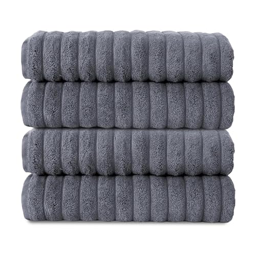 CTT Premium 4 Pack Bath Towels Set, Made with 100% Turkish Cotton, Spa & Hotel, Quick Drying Towels, Absorbent & Comfy | 27"x54" (Grey) - color: Grey, size: 4-Piece Bath Towel Set
