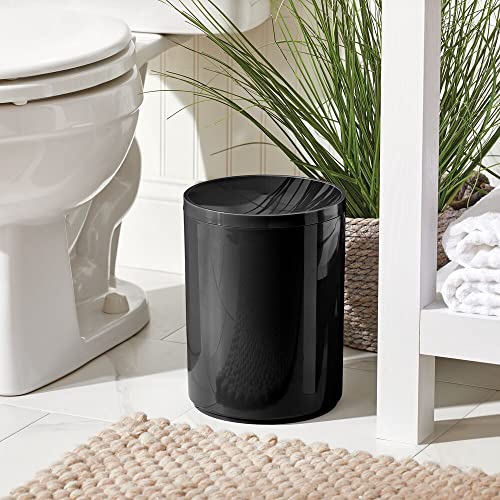 mDesign Plastic Small Slim Round 1.7 Gallon/6.5 Liter Trash Can with Removable Swing Lid - Wastebasket, Garbage Container Basket Bin for Master/Guest Bathroom - Holds Rubbish/Recycle - Black - color: Black